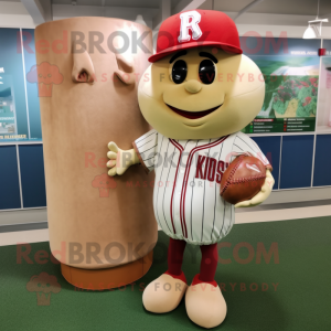 Tan Radish mascot costume character dressed with a Baseball Tee and Coin purses