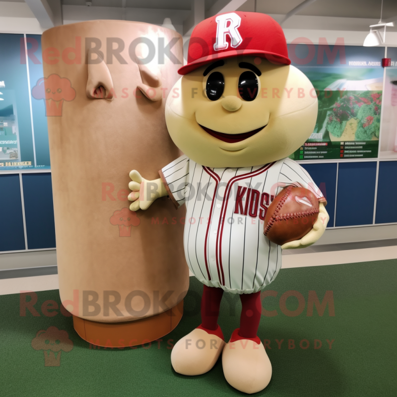 Tan Radish mascot costume character dressed with a Baseball Tee and Coin purses Tan Radish mascot costume character dressed with a Baseball Tee and Coin purses