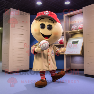 Tan Radish mascot costume character dressed with a Baseball Tee and Coin purses