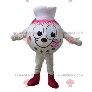 Béžový maskot zmrzlinové koule sněhuláka s kuchařskou čepicí -