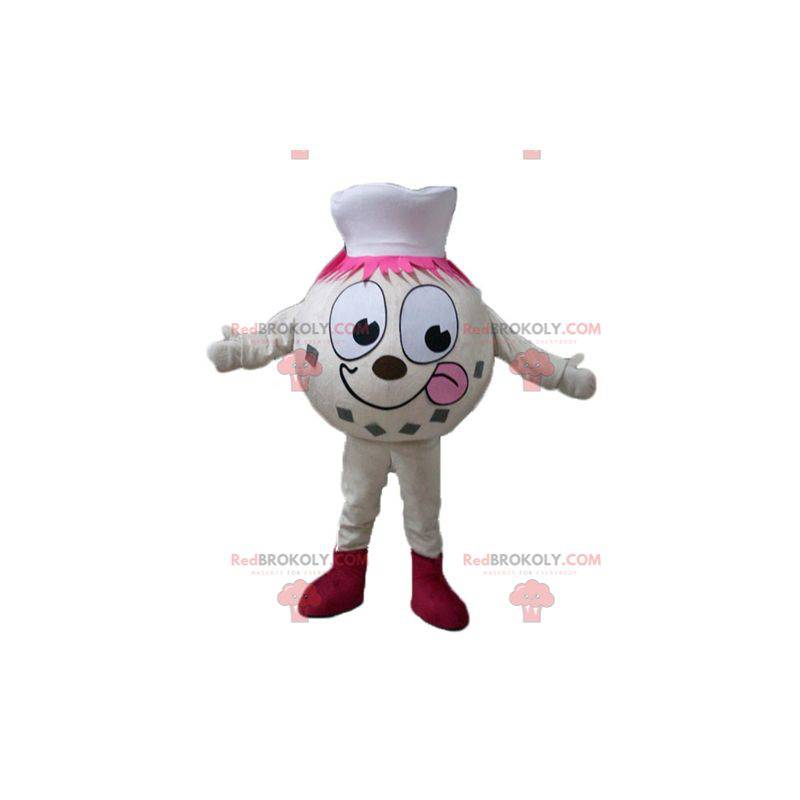 Beige ice cream ball snowman mascot with a chef's hat -