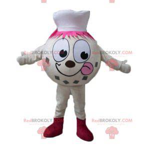 Beige Eisball Ball Schneemann Maskottchen mit einer Kochmütze -
