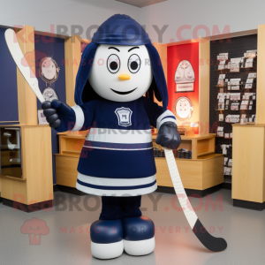 Navy Ice Hockey Stick mascot costume character dressed with a Skirt and Wallets