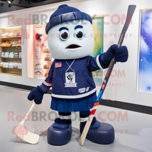 Navy Ice Hockey Stick mascot costume character dressed with a Skirt and Wallets