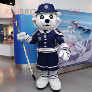 Navy Ice Hockey Stick mascot costume character dressed with a Skirt and Wallets