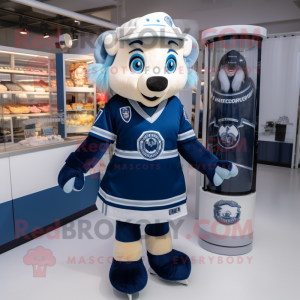 Navy Ice Hockey Stick mascot costume character dressed with a Skirt and Wallets