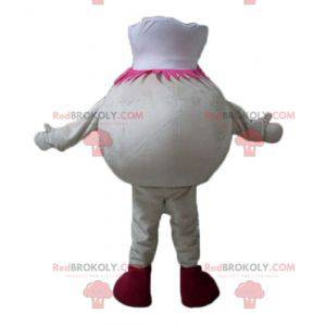 Mascote bege do boneco de neve bola de sorvete com chapéu de