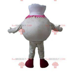 Beige Eisball Ball Schneemann Maskottchen mit einer Kochmütze -