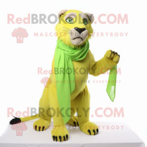 Lime Green Smilodon mascot costume character dressed with a Blouse and Scarf clips
