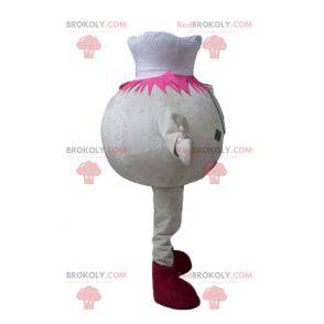 Beige Eisball Ball Schneemann Maskottchen mit einer Kochmütze -