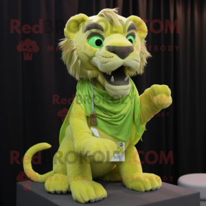 Lime Green Smilodon mascot costume character dressed with a Blouse and Scarf clips