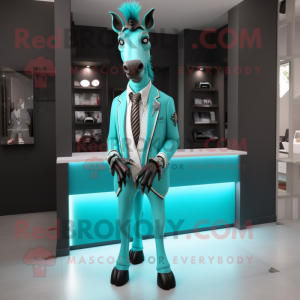 Turquoise Okapi mascot costume character dressed with a Blazer and Cufflinks