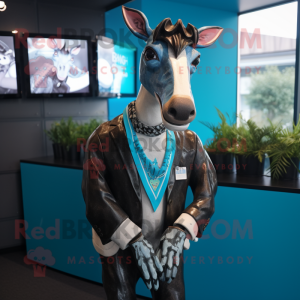 Turquoise Okapi mascot costume character dressed with a Blazer and Cufflinks