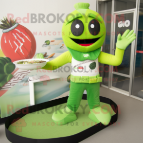 Green Miso Soup mascot costume character dressed with a Swimwear and Gloves