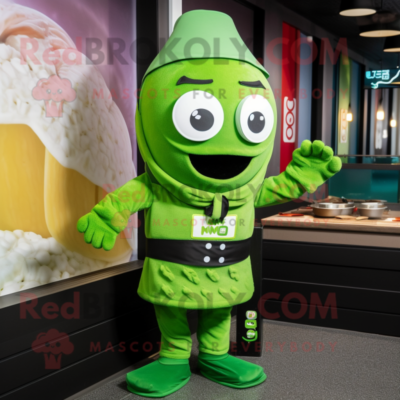 Green Miso Soup mascot costume character dressed with a Swimwear and Gloves Green Miso Soup mascot costume character dressed with a Swimwear and Gloves