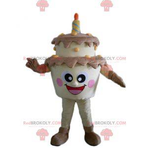Mascota gigante de pastel de cumpleaños marrón y amarillo -
