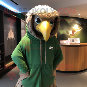 Green Haast'S Eagle mascot costume character dressed with a Hoodie and Cufflinks
