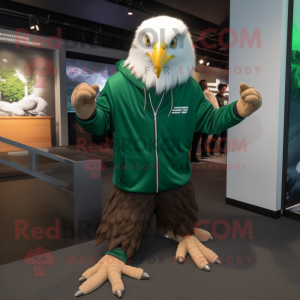 Green Haast'S Eagle mascot costume character dressed with a Hoodie and Cufflinks