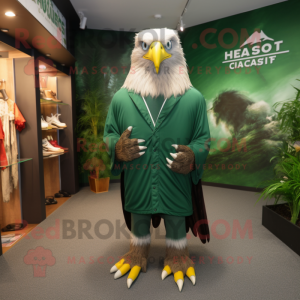 Green Haast'S Eagle mascot costume character dressed with a Hoodie and Cufflinks