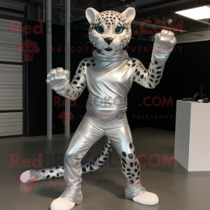 Silver Jaguar mascot costume character dressed with a Leggings and Gloves