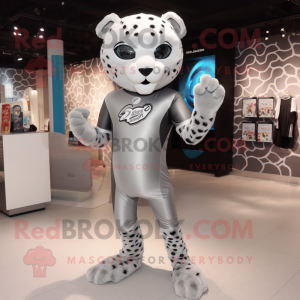 Silver Jaguar mascot costume character dressed with a Leggings and Gloves