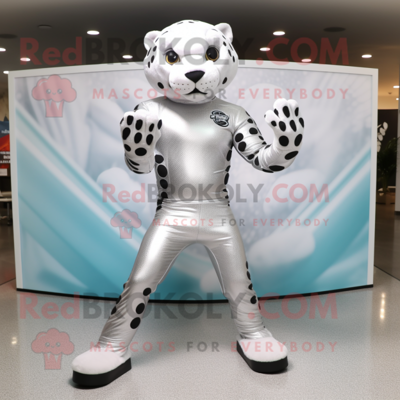 Silver Jaguar mascot costume character dressed with a Leggings and Gloves