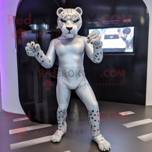 Silver Jaguar mascot costume character dressed with a Leggings and Gloves