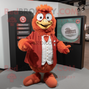 Rust Chicken Parmesan mascot costume character dressed with a Vest and Lapel pins