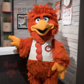 Rust Chicken Parmesan mascot costume character dressed with a Vest and Lapel pins