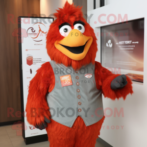 Rust Chicken Parmesan mascot costume character dressed with a Vest and Lapel pins