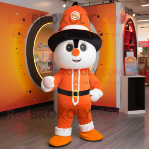 Orange Ring Master mascot costume character dressed with a Romper and Beanies