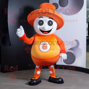 Orange Ring Master mascot costume character dressed with a Romper and Beanies