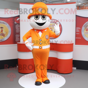 Orange Ring Master mascot costume character dressed with a Romper and Beanies