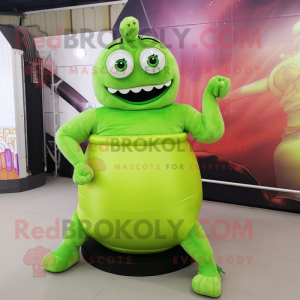 Lime Green Contortionist mascot costume character dressed with a Tank Top and Hairpins