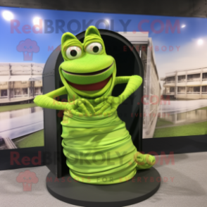 Lime Green Contortionist mascot costume character dressed with a Tank Top and Hairpins