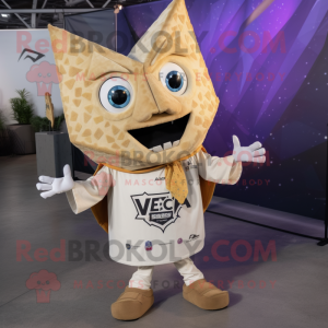 Beige Nachos mascot costume character dressed with a V-Neck Tee and Lapel pins