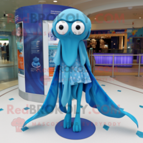 Blue Squid mascot costume character dressed with a Mini Skirt and Scarf clips