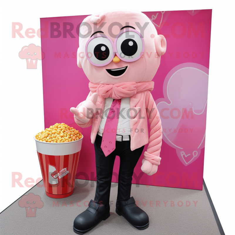 Pink Pop Corn mascot costume character dressed with a Blazer and Scarves Pink Pop Corn mascot costume character dressed with a Blazer and Scarves