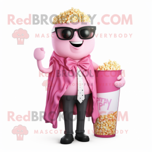 Pink Pop Corn mascot costume character dressed with a Blazer and Scarves