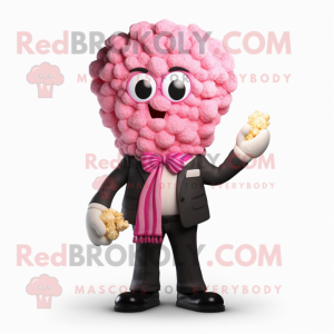 Pink Pop Corn mascot costume character dressed with a Blazer and Scarves
