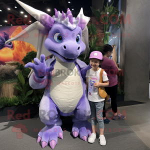 Lavender Dragon mascot costume character dressed with a Mom Jeans and Ties