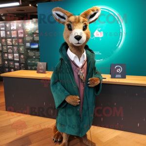 Teal Roe Deer mascot costume character dressed with a Jacket and Shawl pins