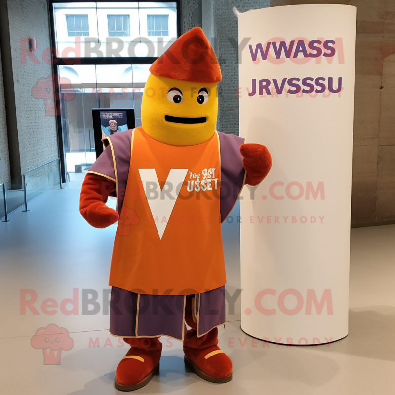 Rust Swiss Guard mascot costume character dressed with a V-Neck Tee and Wraps Rust Swiss Guard mascot costume character dressed with a V-Neck Tee and Wraps