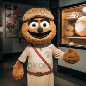 Tan Meatballs mascot costume character dressed with a Henley Shirt and Headbands