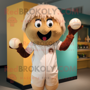 Tan Meatballs mascot costume character dressed with a Henley Shirt and Headbands