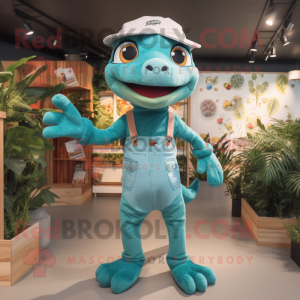 Teal Geckos maskot drakt...