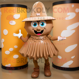 Tan Candy mascot costume character dressed with a Mini Skirt and Hats