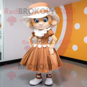 Tan Candy mascot costume character dressed with a Mini Skirt and Hats