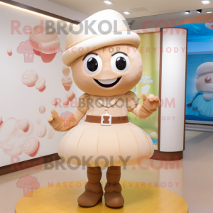 Tan Candy mascot costume character dressed with a Mini Skirt and Hats
