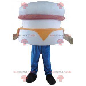 Mascot gigantische hamburger wit, roze en oranje -